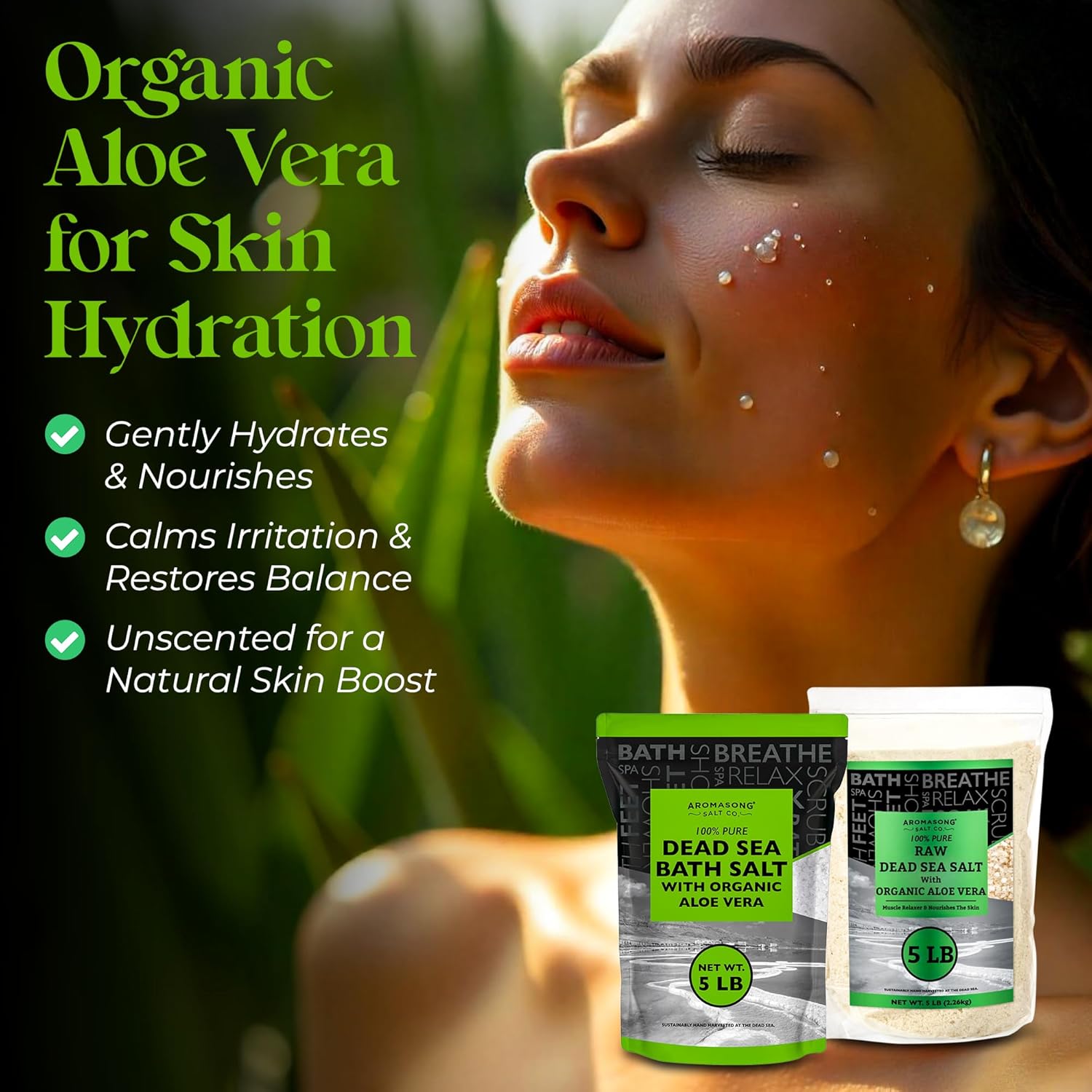 Aromasong Raw Dead Sea Bath Salt with Organics Aloe Vera - 5 lbs