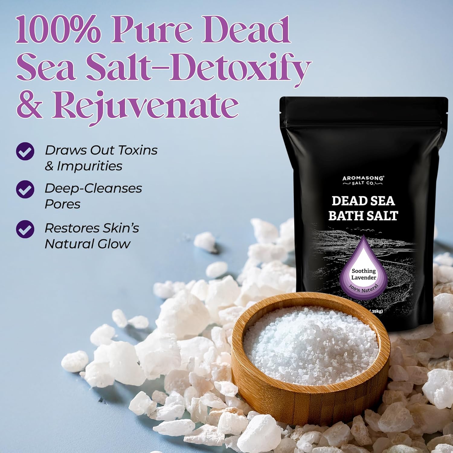 Aromasong Fine Grain Dead Sea Bath Salt with Natural Lavender- 14 Oz.