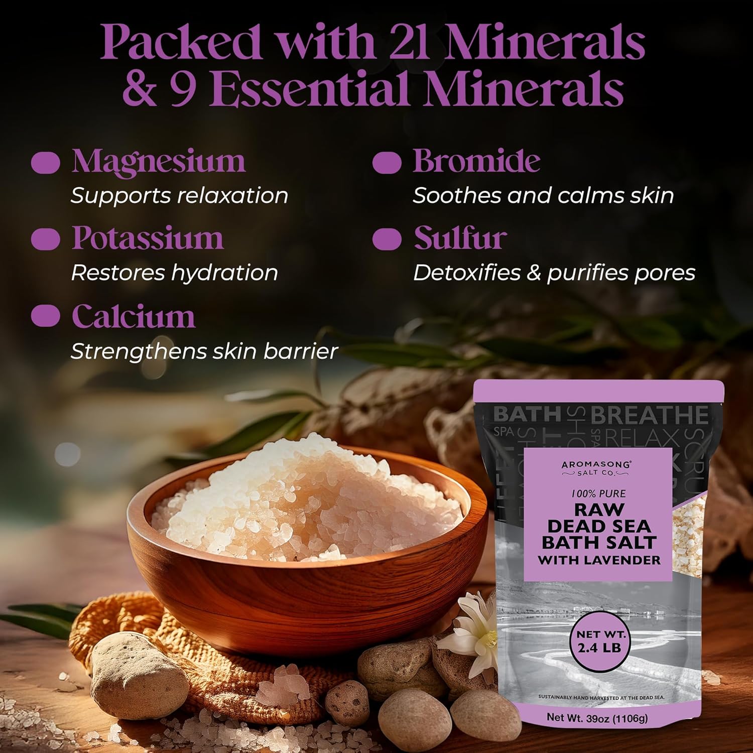 Aromasong Dead Sea Bath Salt with Natural Lavender- 5 lbs