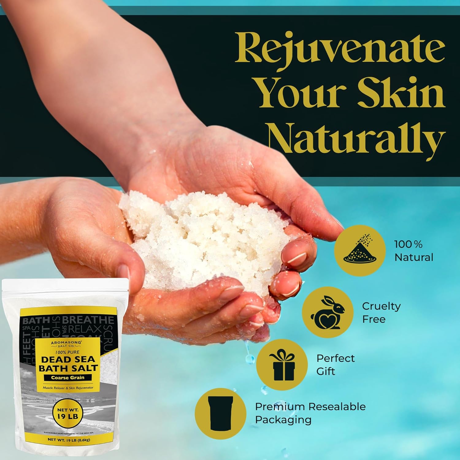 Aromasong Dead Sea Salt for Soaking – Coarse Grain – 19 lb
