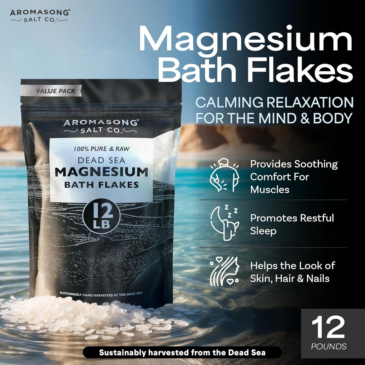 Raw Dead Sea Magnesium Flakes 12 Lbs