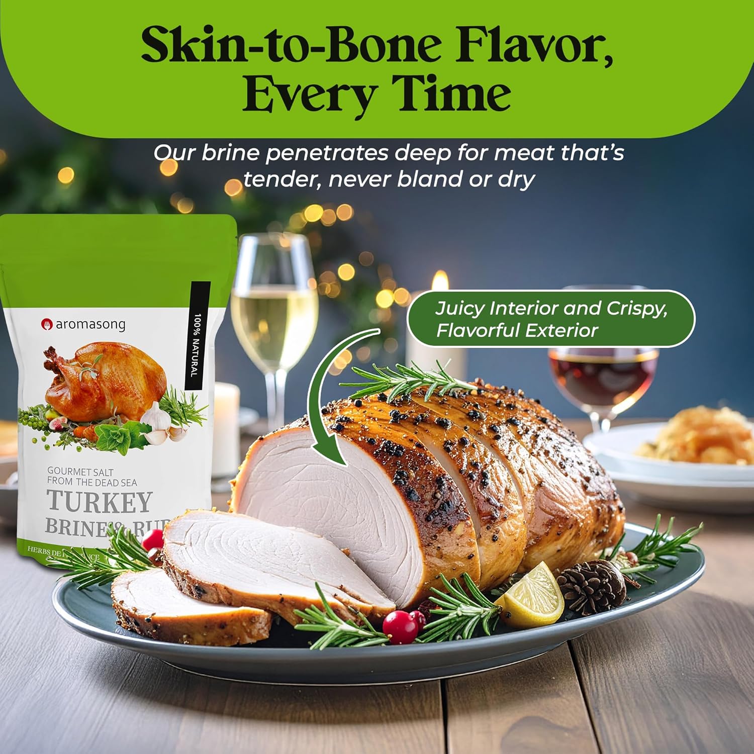 Aromasong Turkey Brine - 100% Natural - 2 LB - For Wet & Dry Brining. (Herbs De Provence seasoning) for Whole, Smoked, Oven-Roasted or Fried Turkey