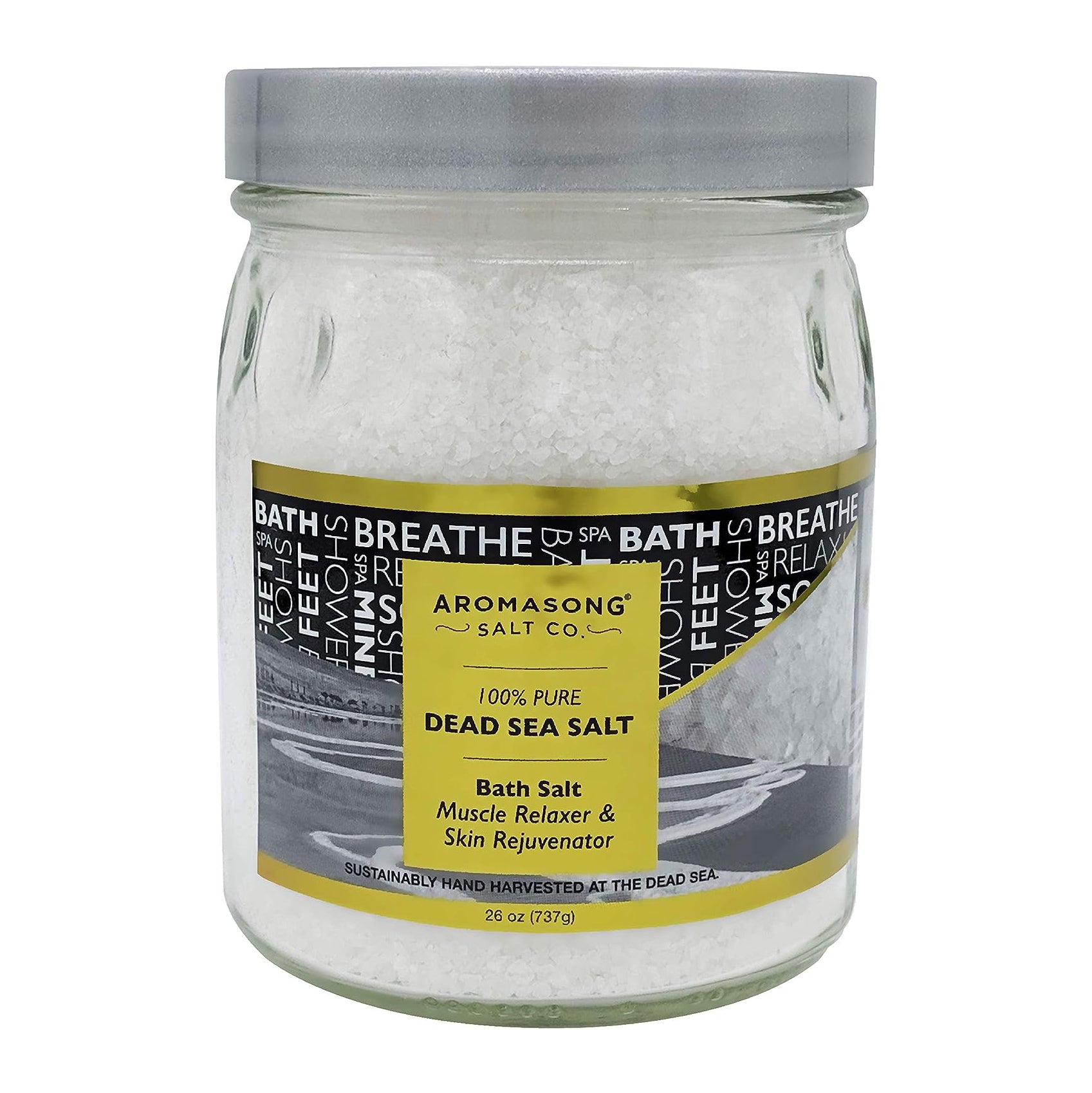 26 oz Dead Sea Salt, Mineral Spa Bath Salts, Fine Grain, 100% Pure & Natural, Used for Body wash Scrub, Soak for Women & Men to Relax Tired Muscles and Treat Skin Issues in a Beautiful Glass Jar