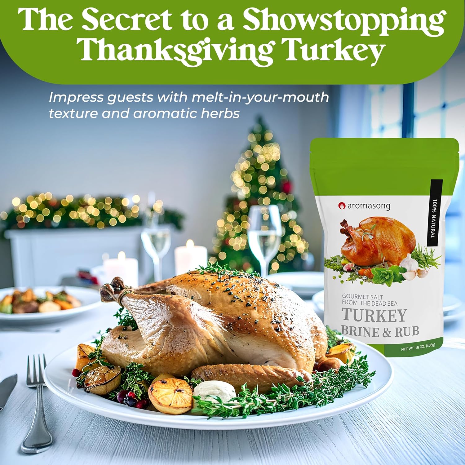Aromasong Turkey Brine - 100% Natural - 2 LB - For Wet & Dry Brining. (Herbs De Provence seasoning) for Whole, Smoked, Oven-Roasted or Fried Turkey