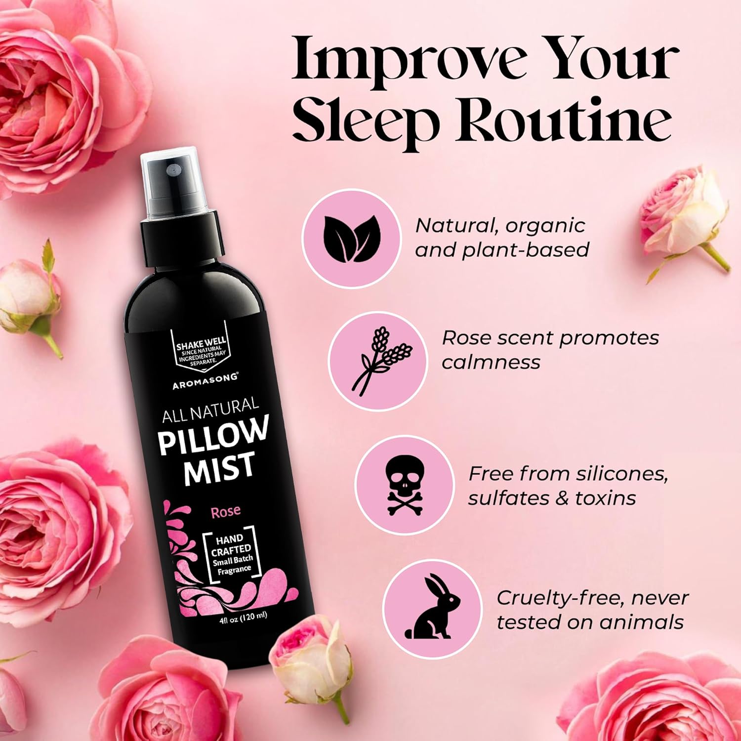 Aromasong Natural Pillow Mist Rose 4 Oz