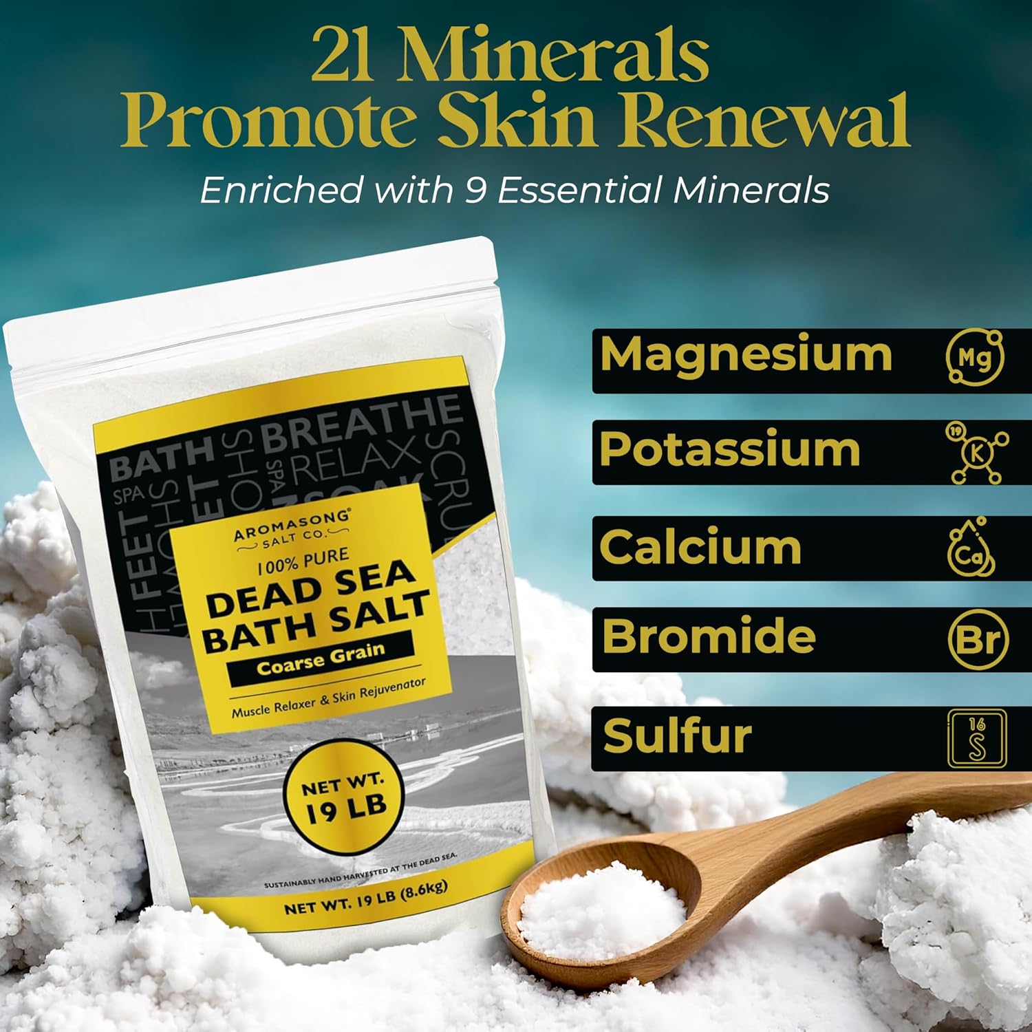 Aromasong Dead Sea Salt for Soaking – Coarse Grain – 19 lb