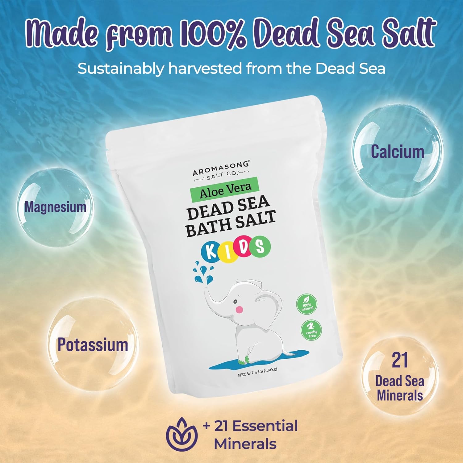 Aromasong Dead Sea Salt Kids Bath Soak with Aloe Vera 4 Lbs