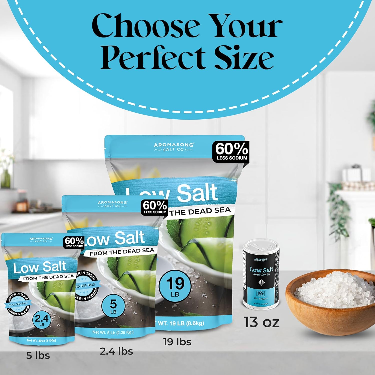 Aromasong Low Sodium Sea Salt – Fine Grain Shaker – 13 oz