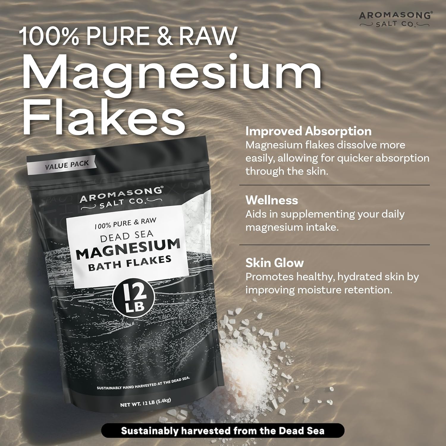 Raw Dead Sea Magnesium Flakes 12 Lbs