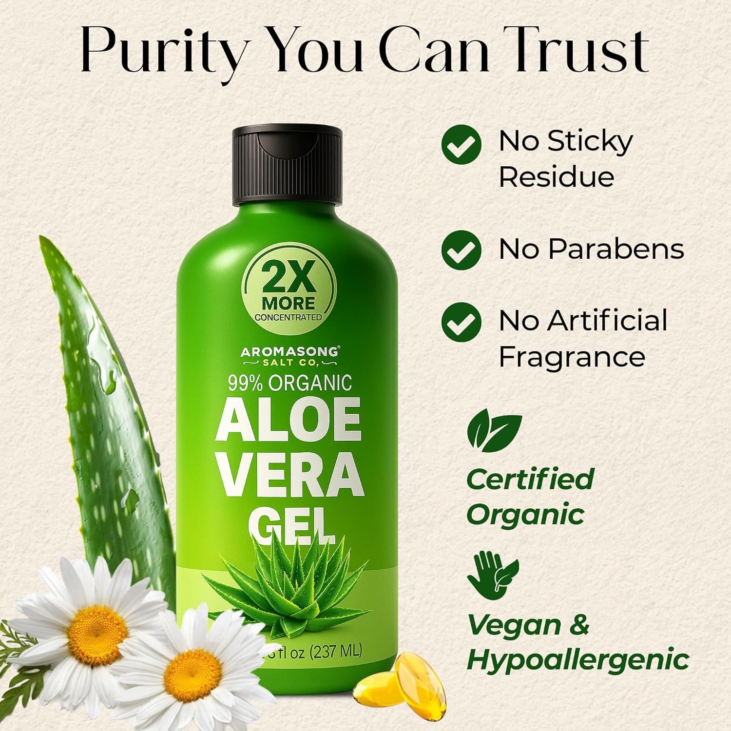 Aromasong Aloe Vera Gel 2x Concentrated 8 Oz