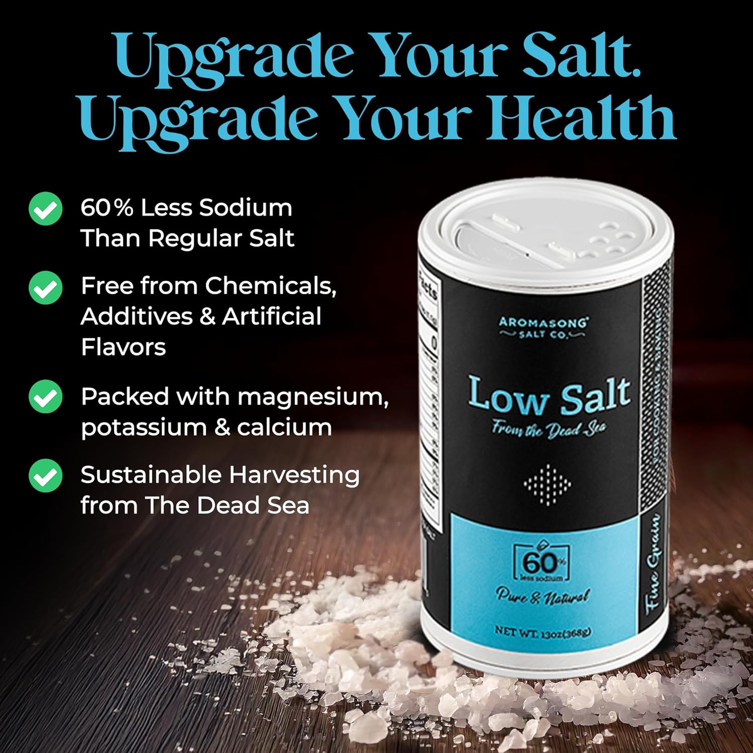 Aromasong Low Sodium Sea Salt – Fine Grain Shaker – 13 oz
