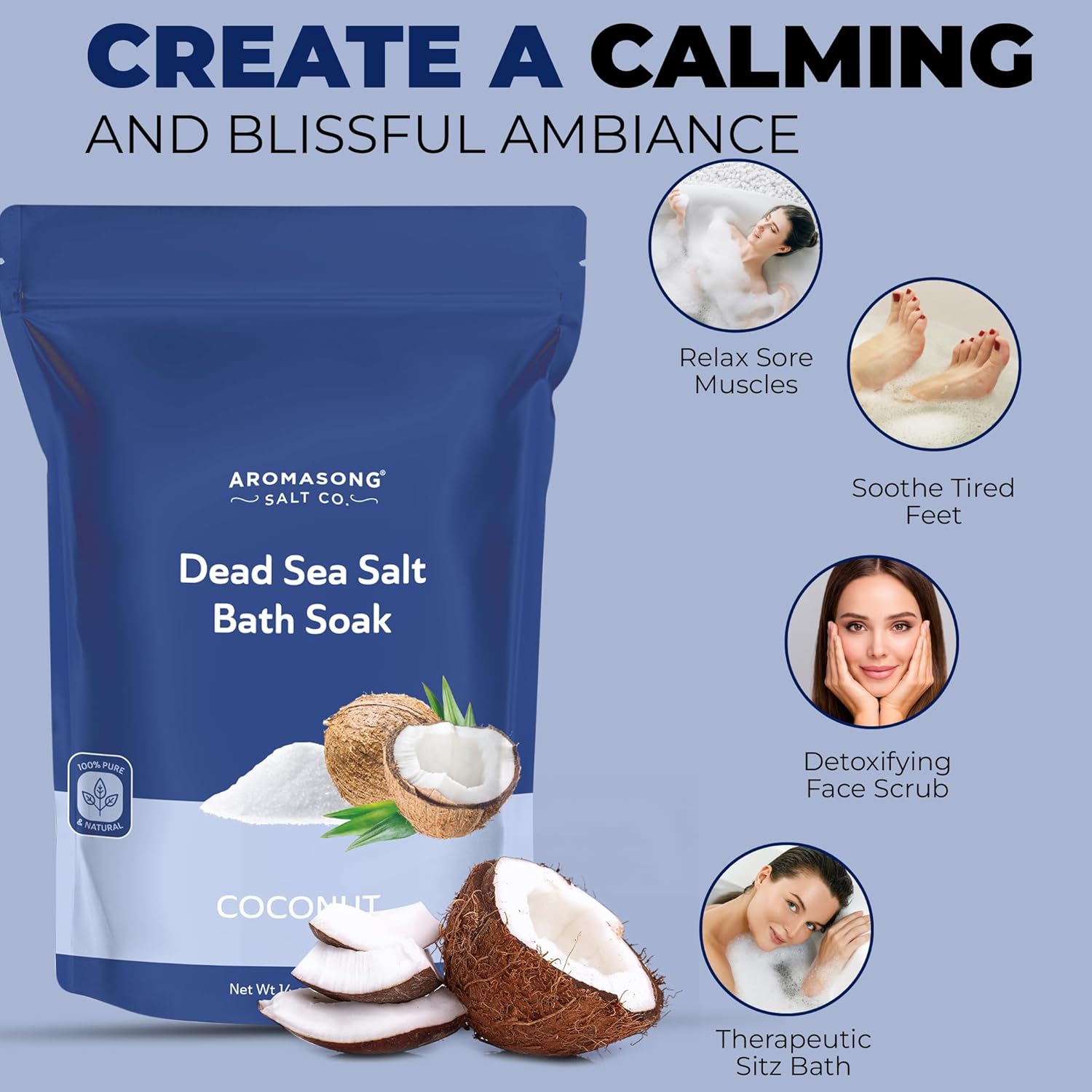 Aromasong Dead Sea Bath Salt with Coconut Scent 14 Oz