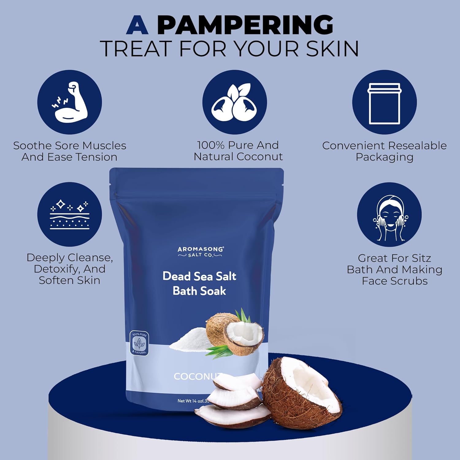 Aromasong Dead Sea Bath Salt with Coconut Scent 14 Oz