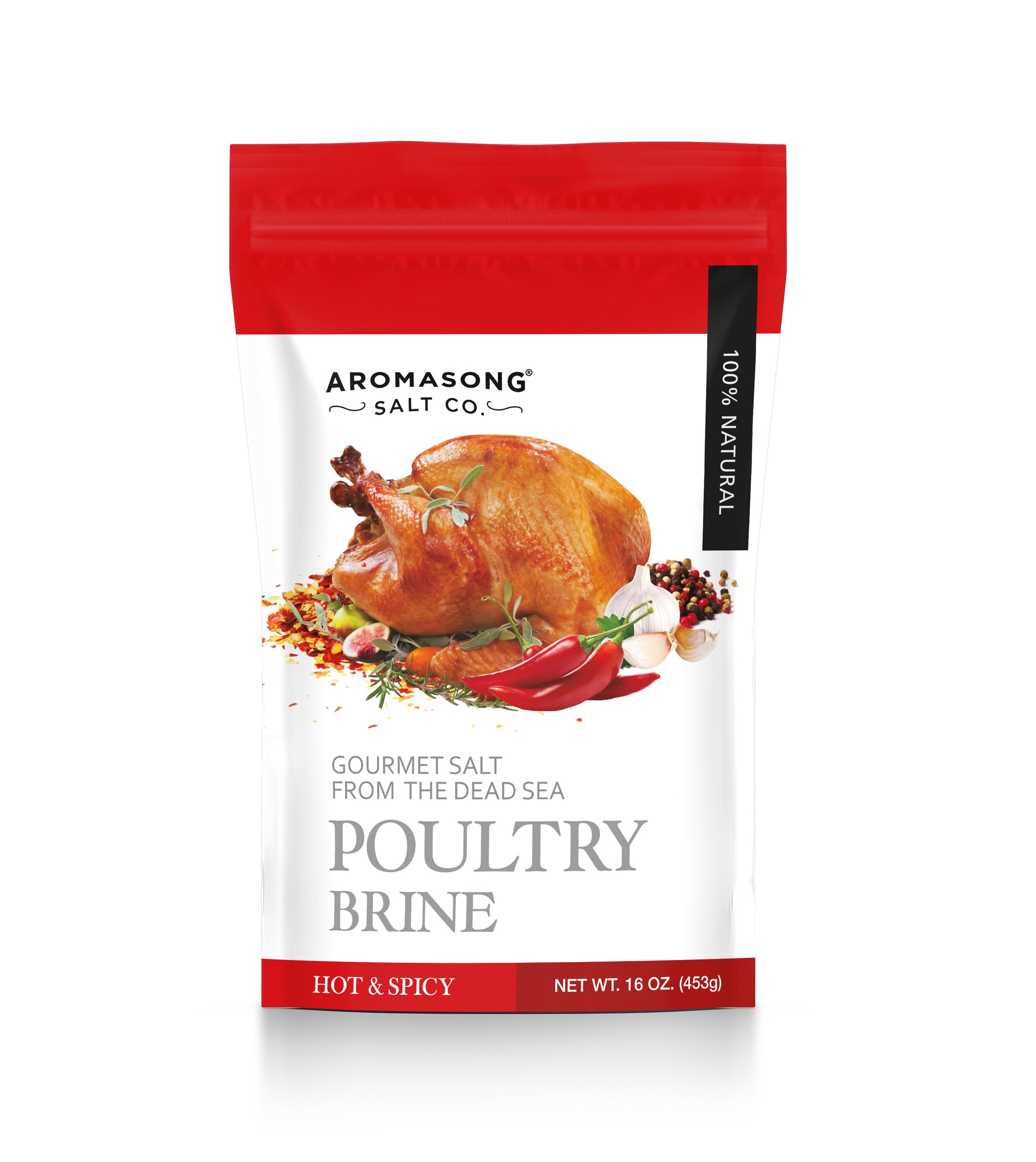 Aromasong Turkey Brine, Hot & Spicy, For Wet & Dry Brining, 1 Lb. 100% Natural, Gourmet Sea Salt Poultry Seasoning, for Roasting, Grill (1 LB)