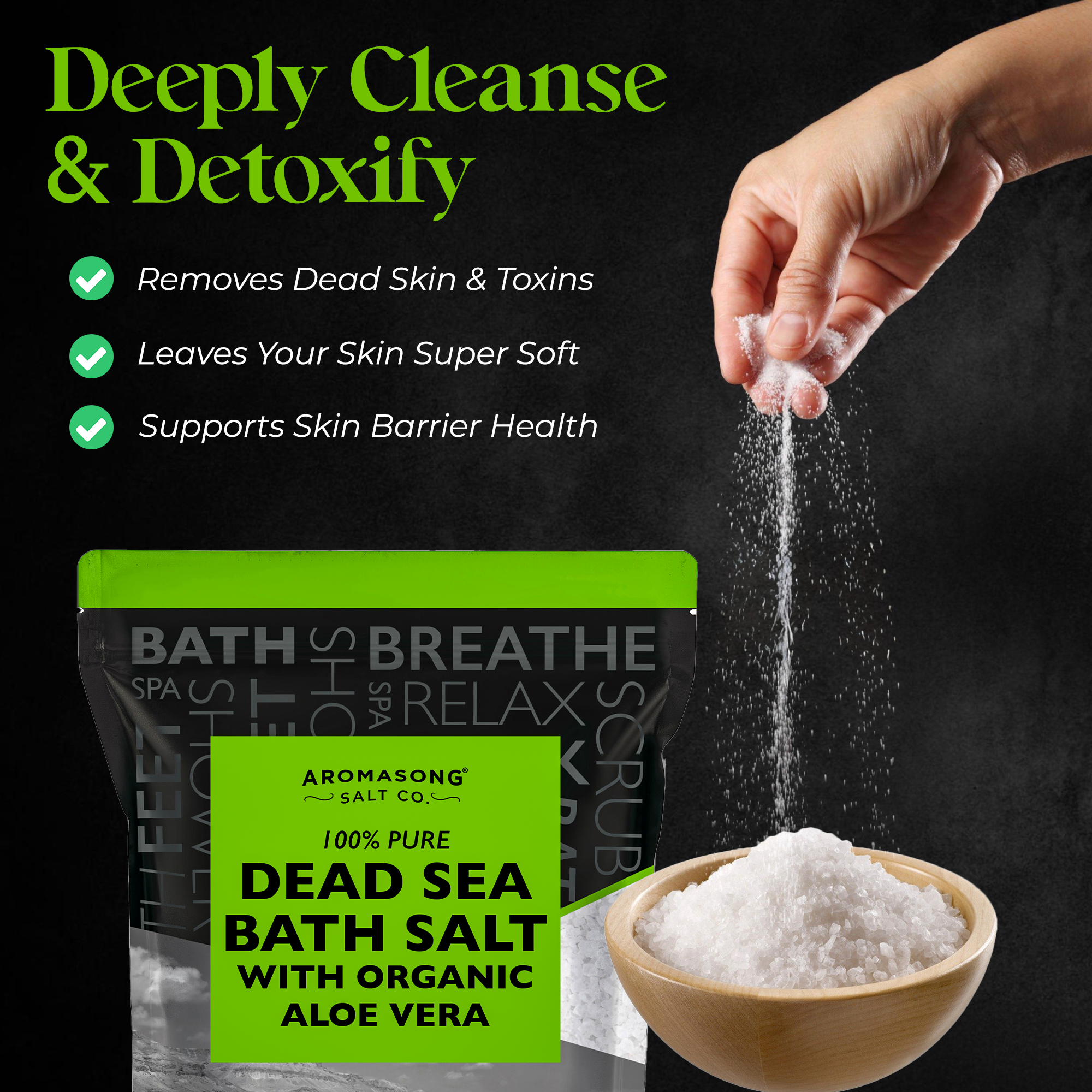 Aromasong Fine Grain Dead Sea Bath Salt with Organics Aloe Vera - 5 lbs