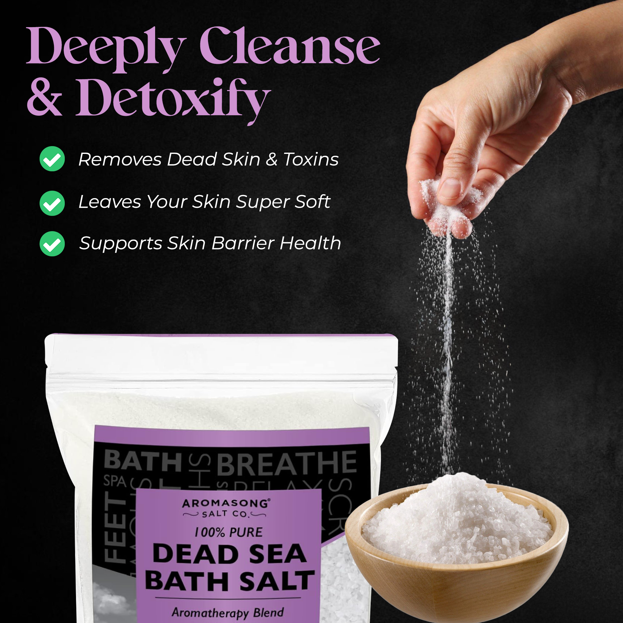 Aromasong Fine Grain Dead Sea Bath Salt with Natural Lavender- 2.43 lbs