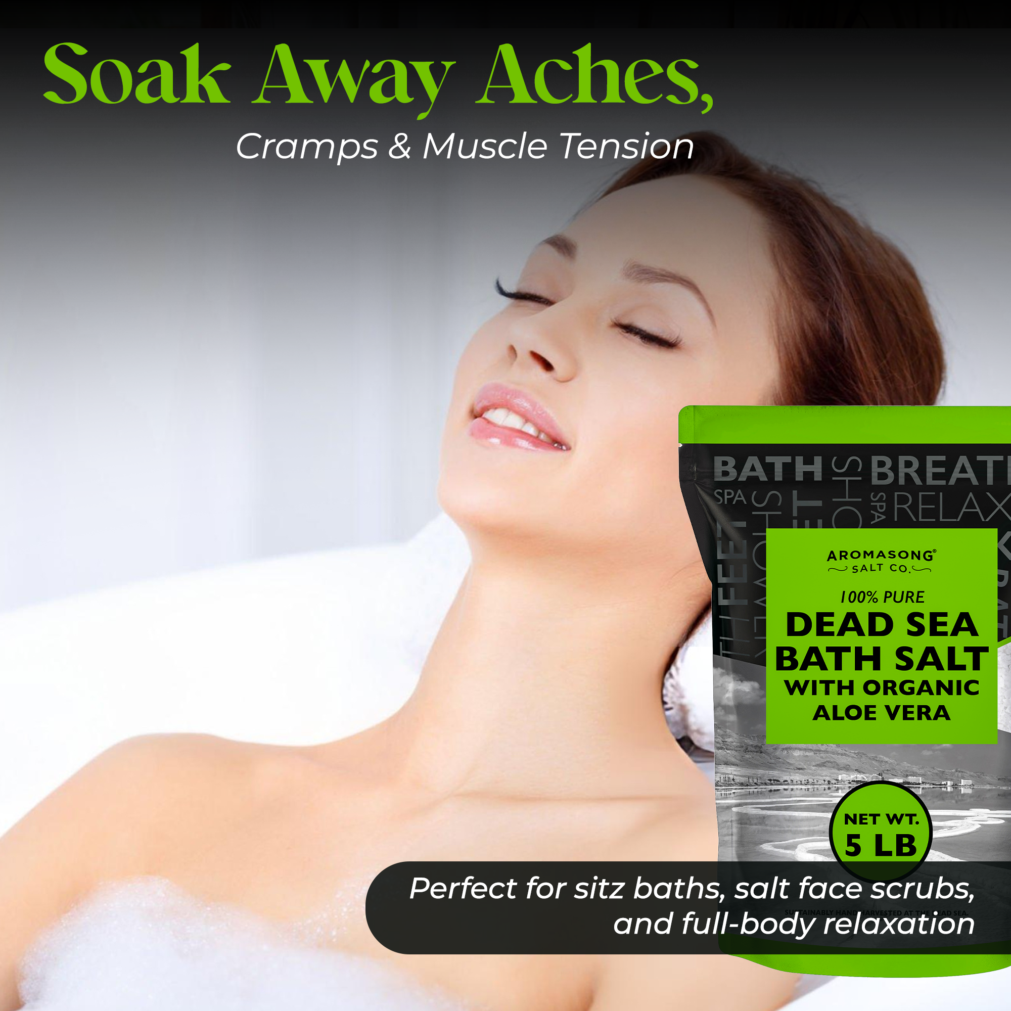 Aromasong Fine Grain Dead Sea Bath Salt with Organics Aloe Vera - 5 lbs