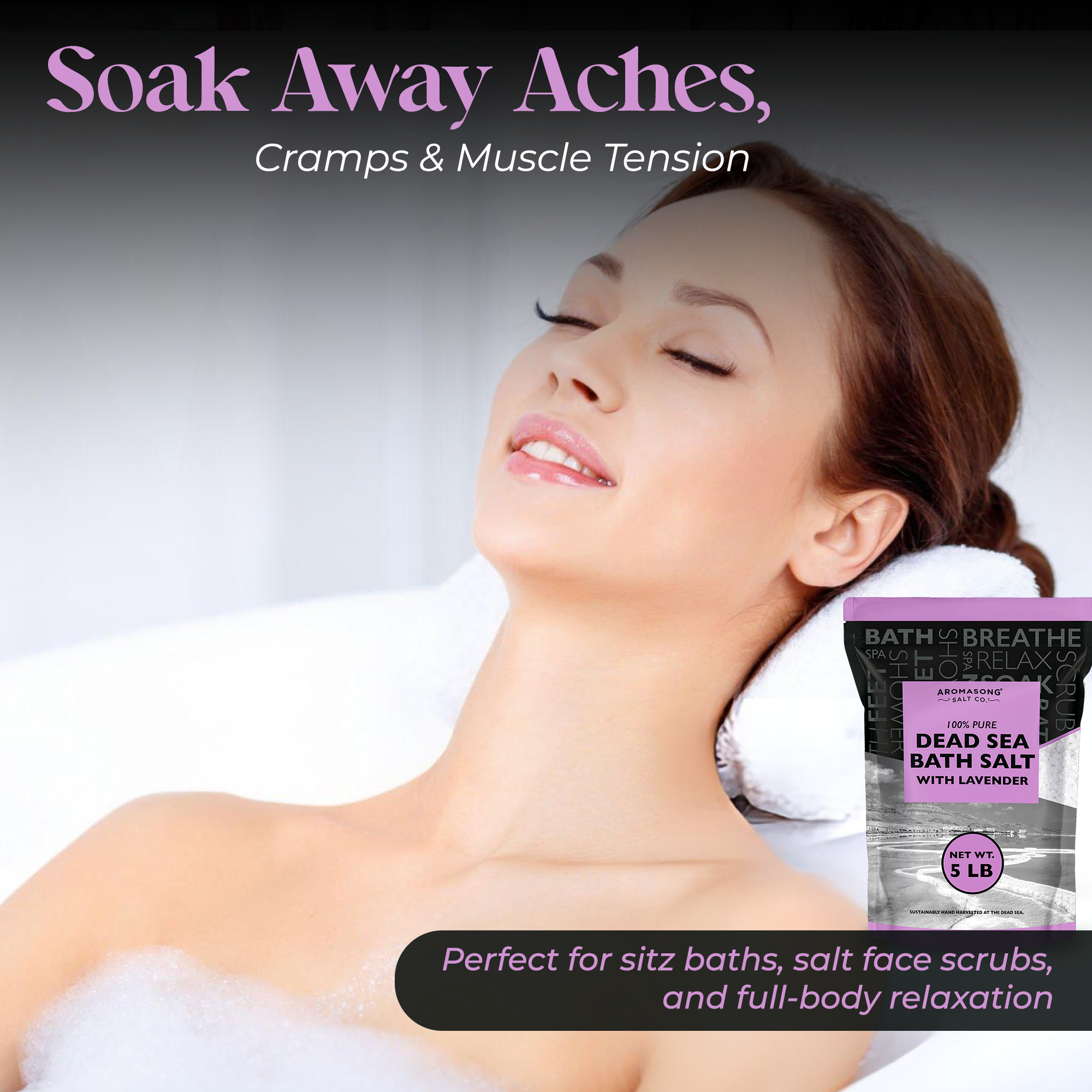 Aromasong Fine Grain Dead Sea Bath Salt with Natural Lavender- 5 lbs