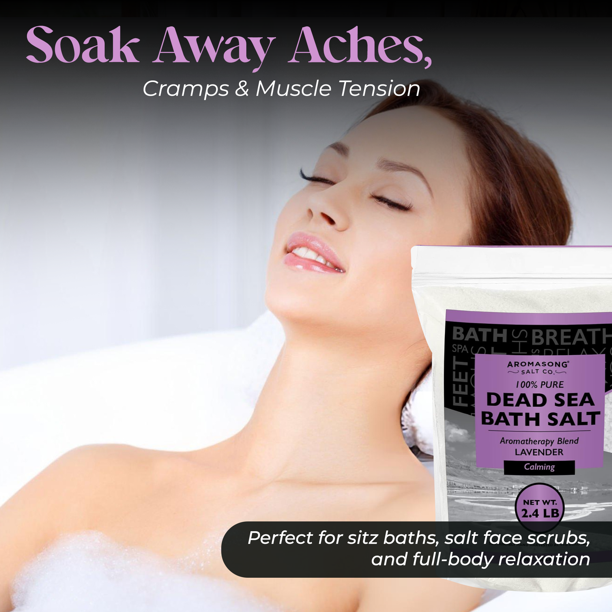 Aromasong Fine Grain Dead Sea Bath Salt with Natural Lavender- 2.43 lbs