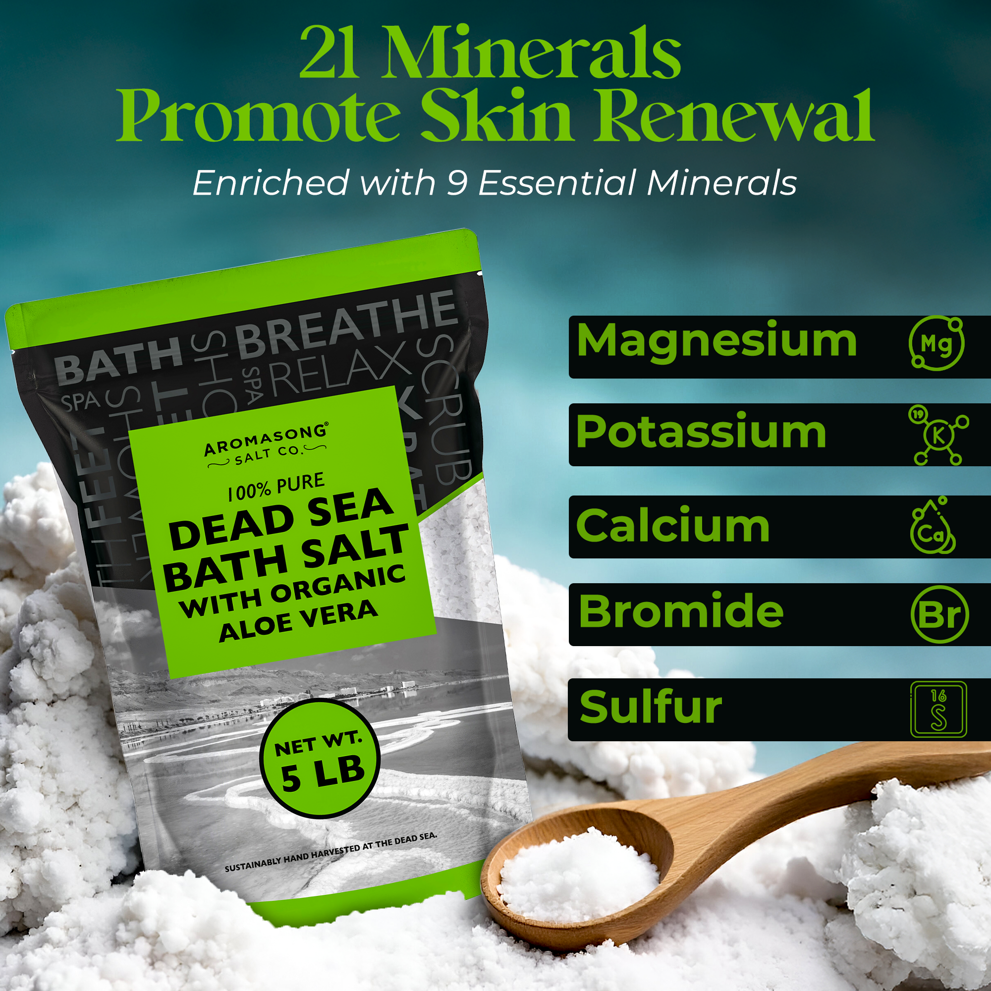 Aromasong Fine Grain Dead Sea Bath Salt with Organics Aloe Vera - 5 lbs