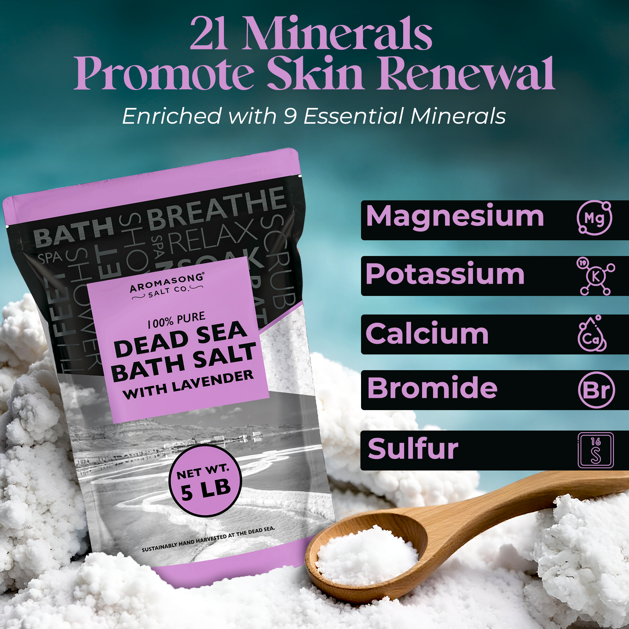 Aromasong Fine Grain Dead Sea Bath Salt with Natural Lavender- 5 lbs