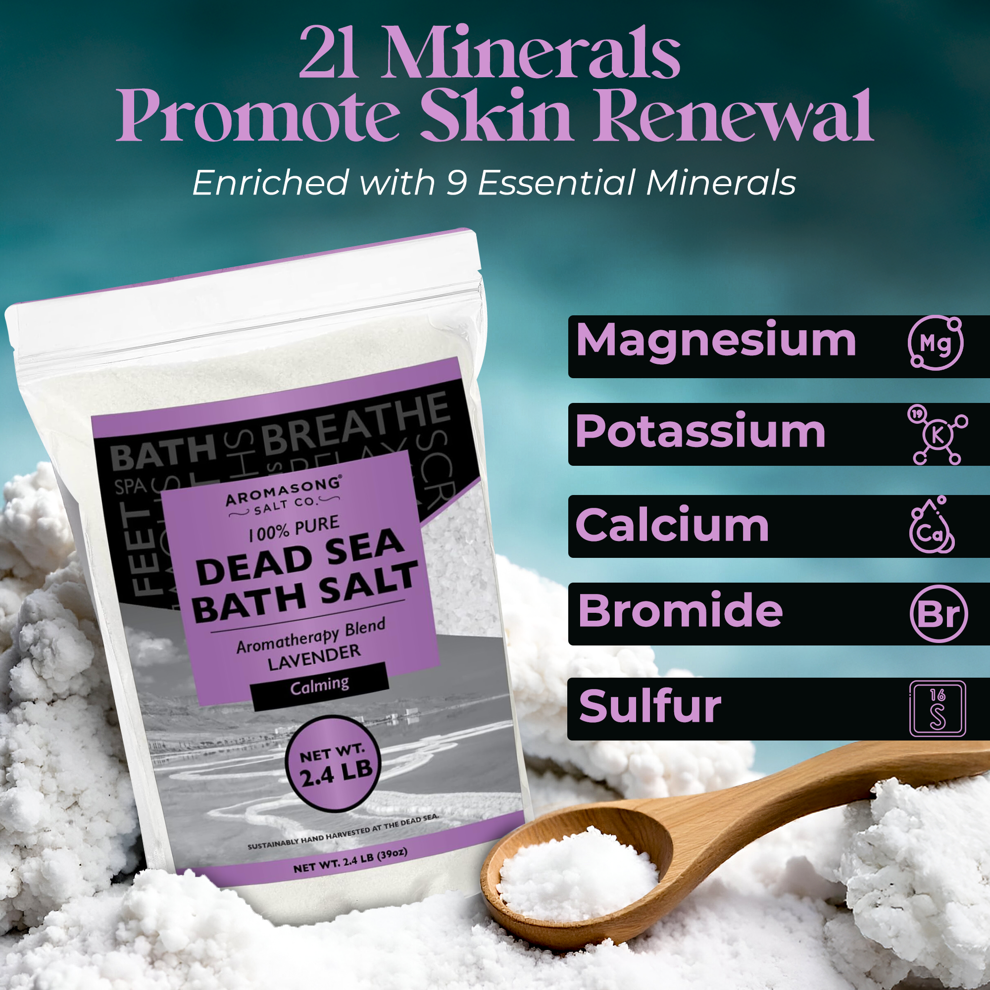 Aromasong Fine Grain Dead Sea Bath Salt with Natural Lavender- 2.43 lbs