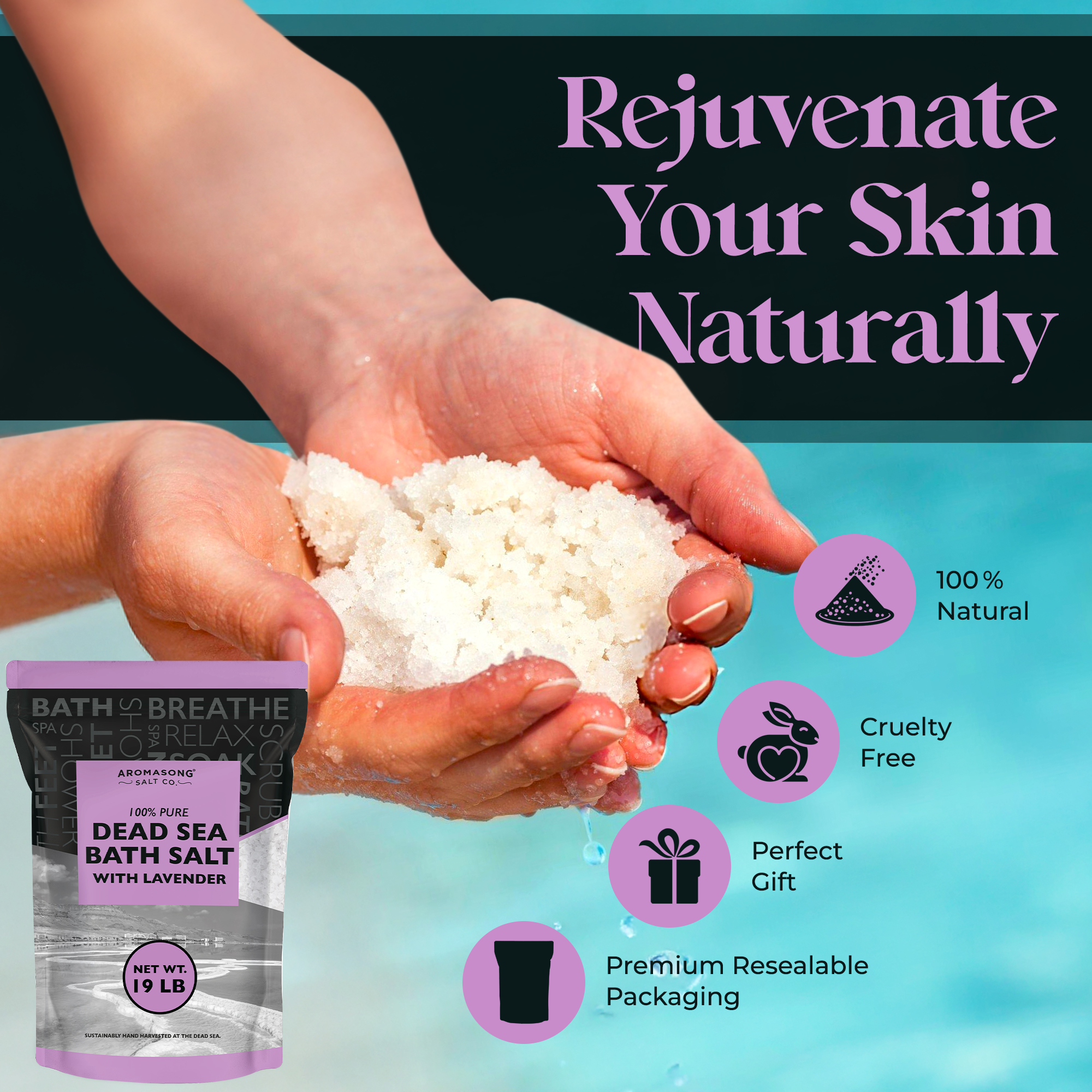 Aromasong Fine Grain Dead Sea Bath Salt with Natural Lavender- 19 lbs