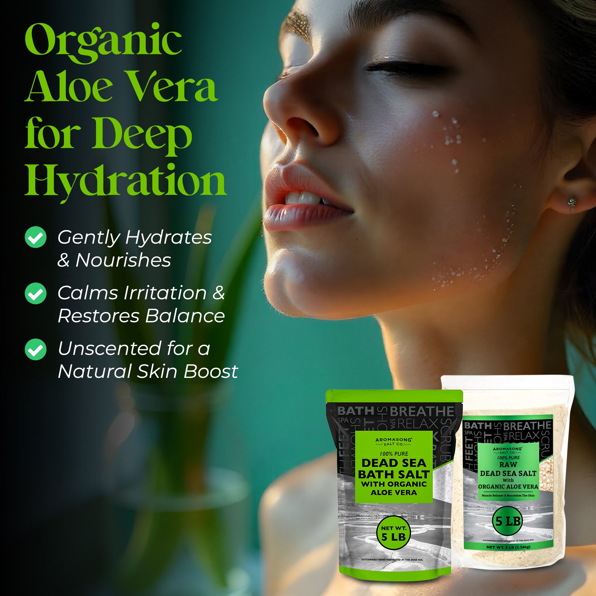 Aromasong Fine Grain Dead Sea Bath Salt with Organics Aloe Vera - 5 lbs