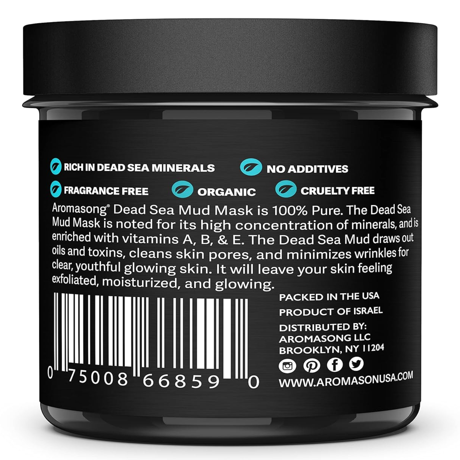 Aromasong 100% Pure Dead Sea Mud Mask - 5 Minute Mask - No Ingredients Added - for Face & Skincare - Blackhead Remover - Anti-aging - Pore Minimizer