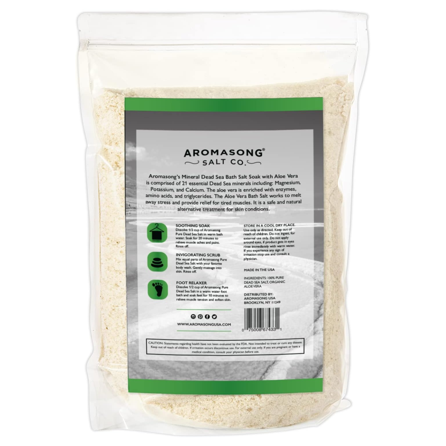 Aromasong Raw Dead Sea Bath Salt with Organics Aloe Vera - 5 lbs