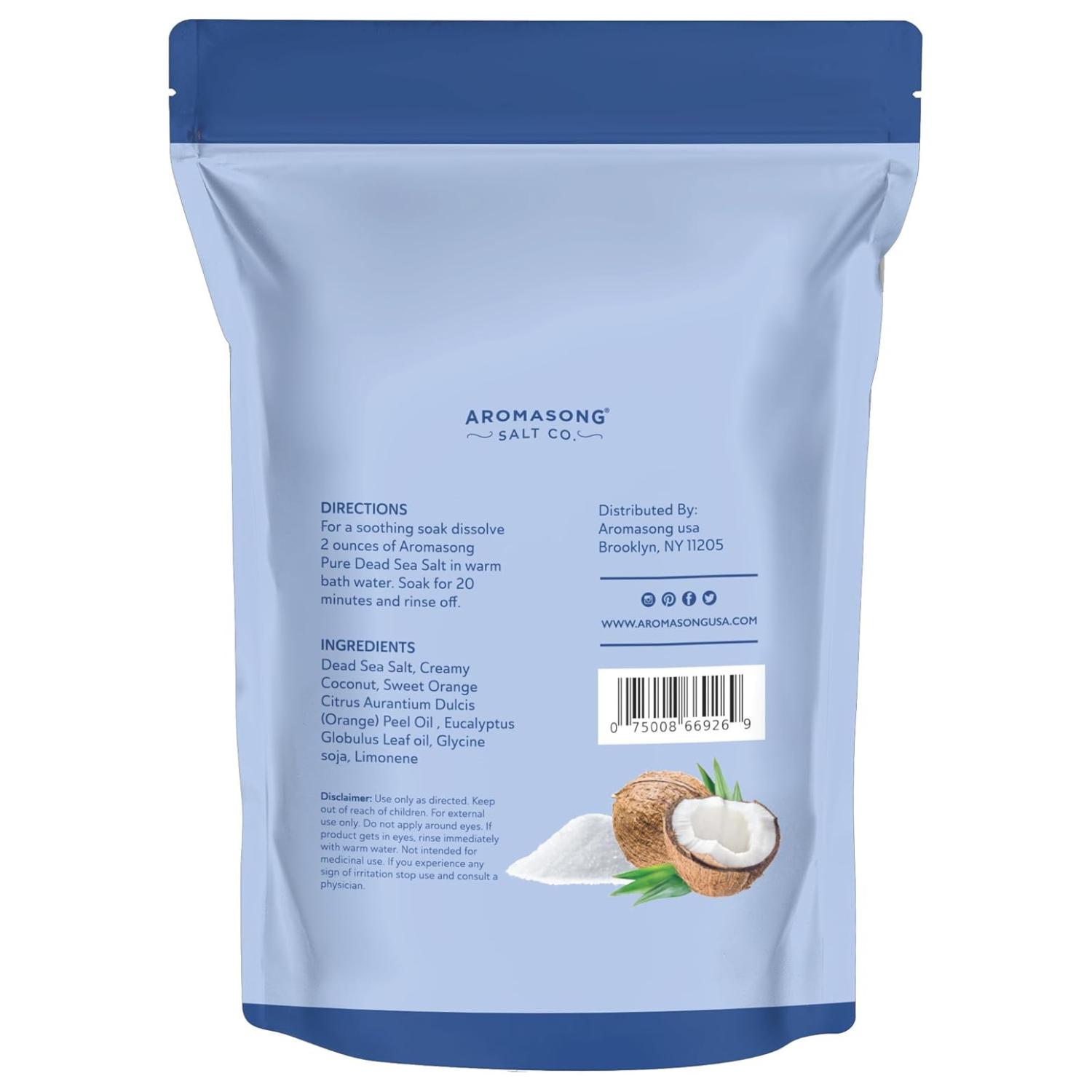 Aromasong Dead Sea Bath Salt with Coconut Scent 14 Oz