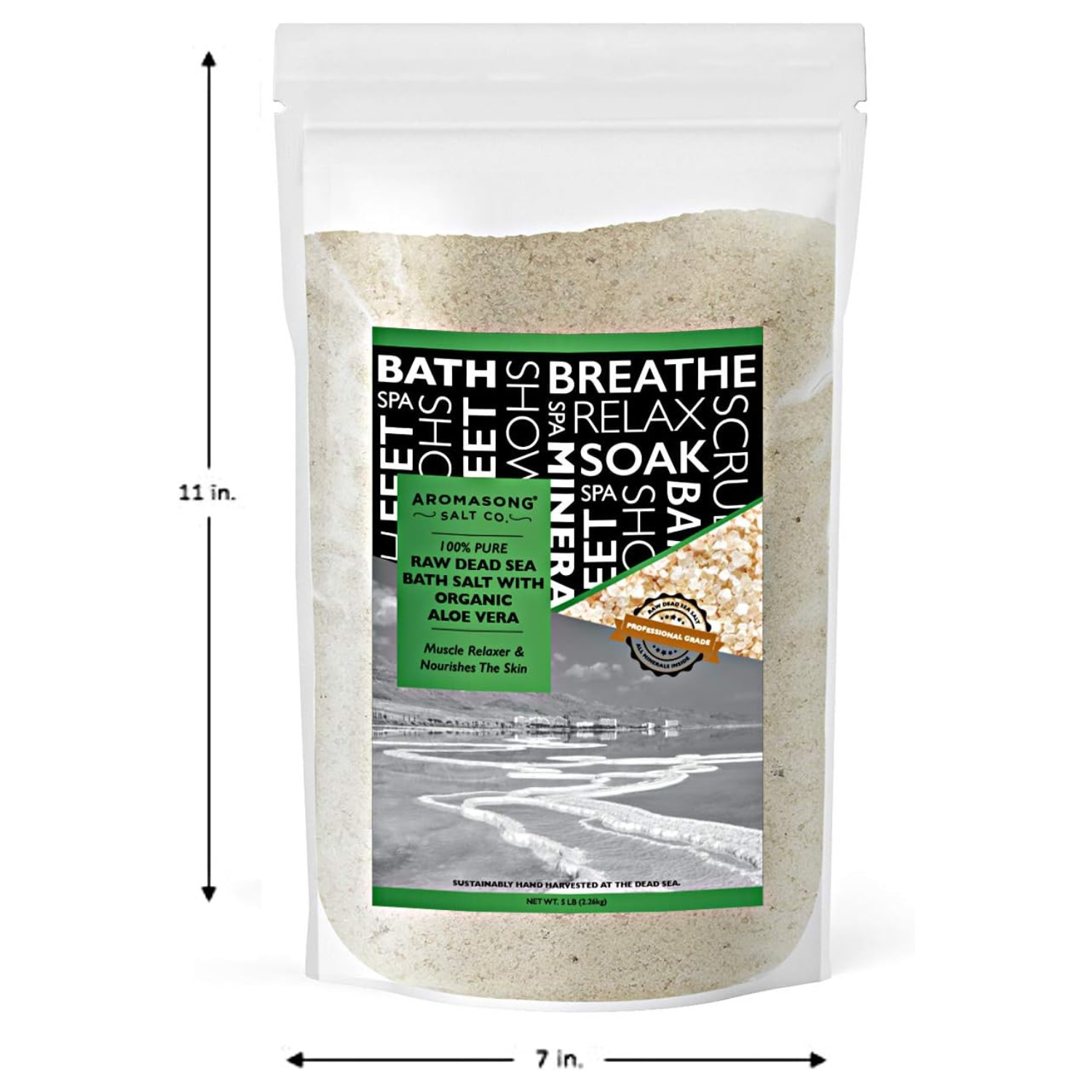 Aromasong Raw Dead Sea Bath Salt with Organics Aloe Vera - 5 lbs