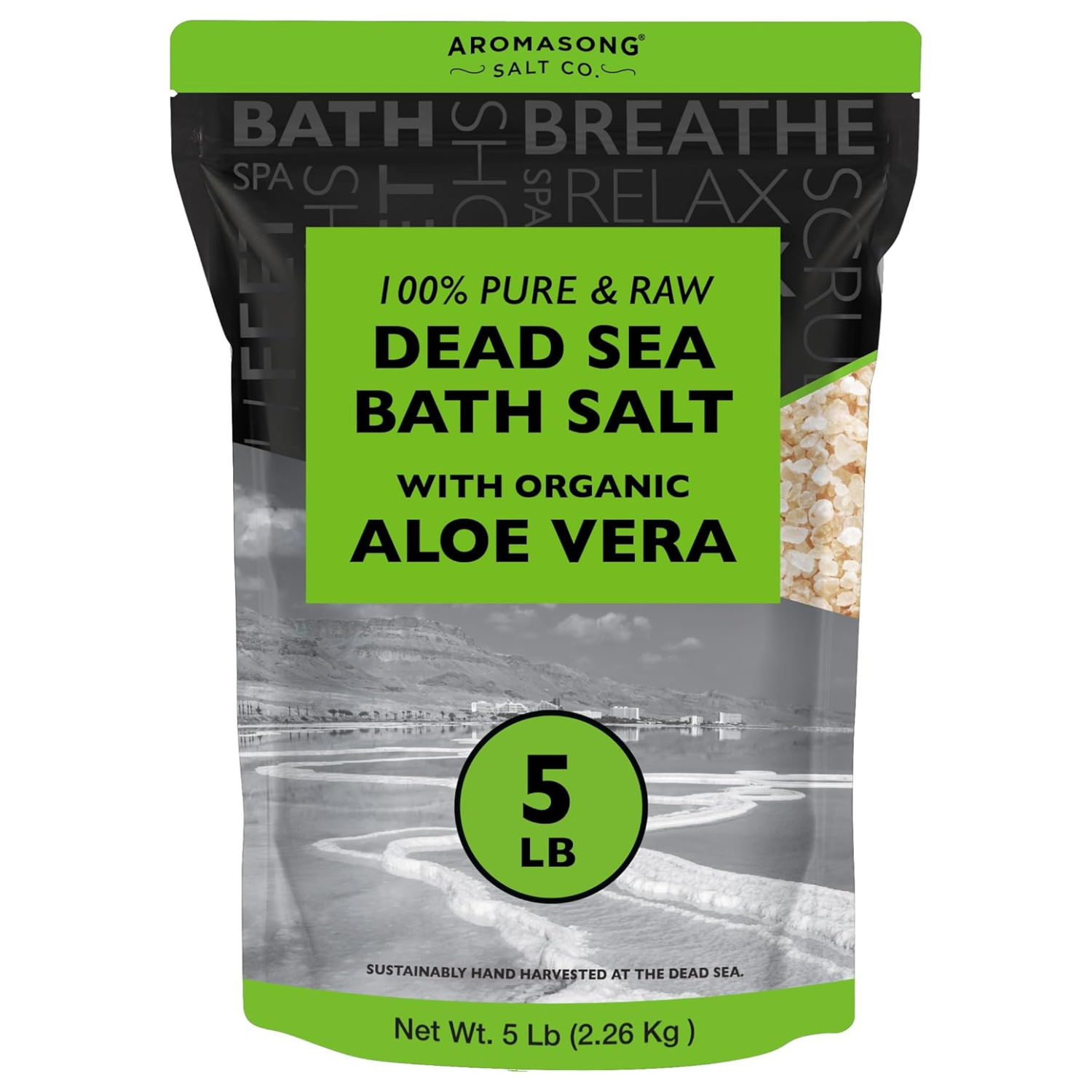 Aromasong Raw Dead Sea Bath Salt with Organics Aloe Vera - 5 lbs