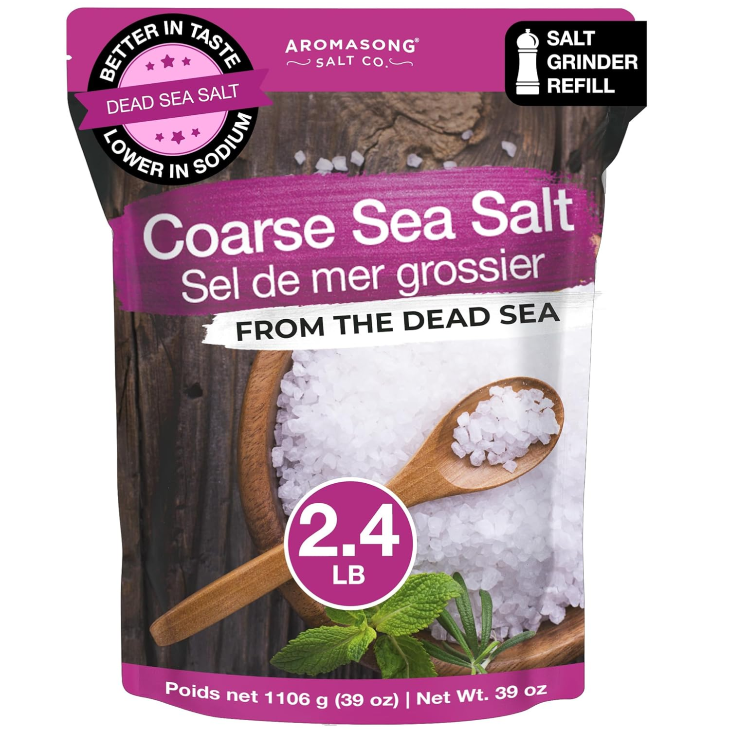 Aromasong 100% Natural Coarse Sea Salt – Grinder Refill - 2.4 Lbs