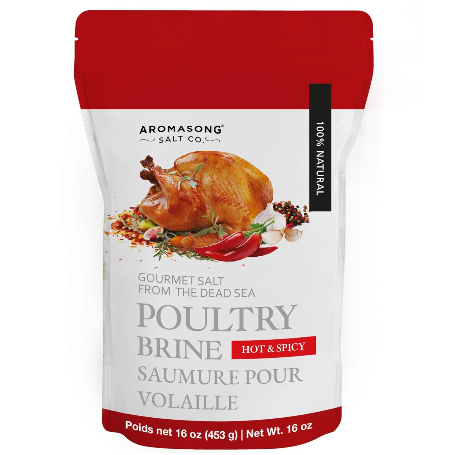 Aromasong Turkey Brine, Hot & Spicy, For Wet & Dry Brining, 1 Lb. 100% Natural, Gourmet Sea Salt Poultry Seasoning, for Roasting, Grill (1 LB)