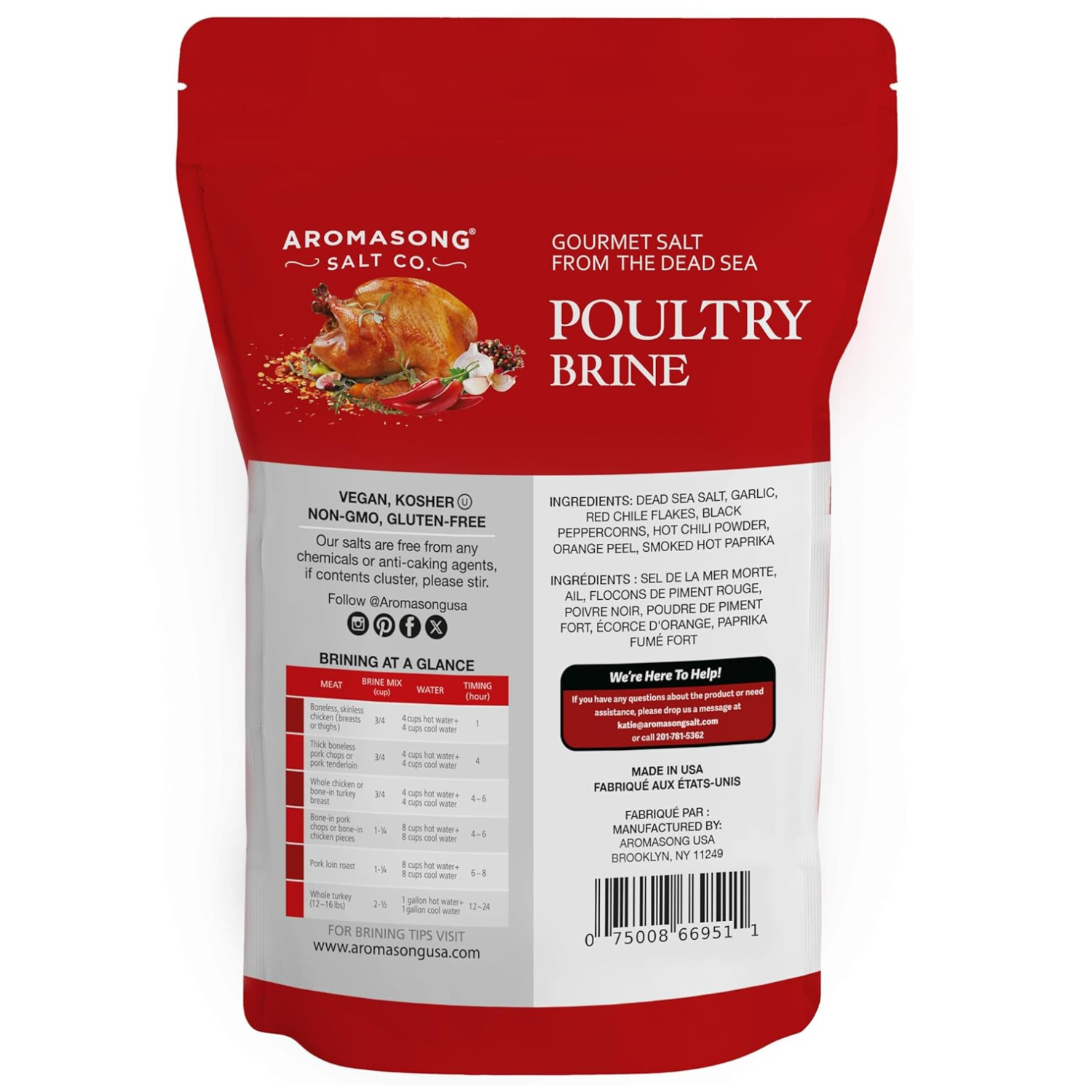 Aromasong Turkey Brine, Hot & Spicy, For Wet & Dry Brining, 1 Lb. 100% Natural, Gourmet Sea Salt Poultry Seasoning, for Roasting, Grill (1 LB)