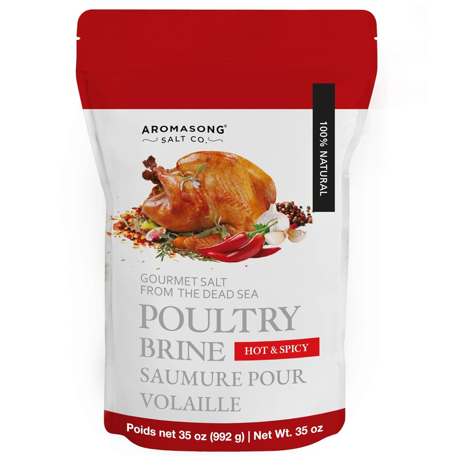 Aromasong Turkey Brine, Hot & Spicy, For Wet & Dry Brining, 2 Lb. 100% Natural, Gourmet Sea Salt Poultry Seasoning, for Roasting, Grilling,